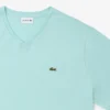 Ανδρικό βαμβακερό T-shirt με ραβδωτό V-neck και ψηλό σωματότυπο Ανδρικό βαμβακερό T-shirt με ραβδωτό V-neck και ψηλό σωματότυπο