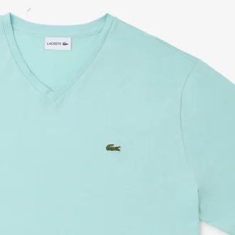 Ανδρικό βαμβακερό T-shirt με ραβδωτό V-neck και ψηλό σωματότυπο Ανδρικό βαμβακερό T-shirt με ραβδωτό V-neck και ψηλό σωματότυπο