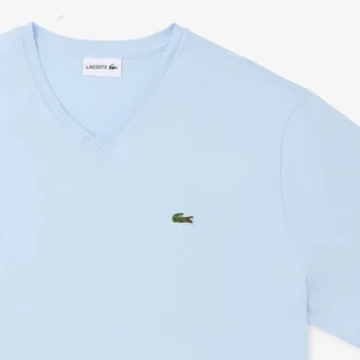 Ανδρικό βαμβακερό T-shirt με ραβδωτό V-neck και ψηλό σωματότυπο Ανδρικό βαμβακερό T-shirt με ραβδωτό V-neck και ψηλό σωματότυπο