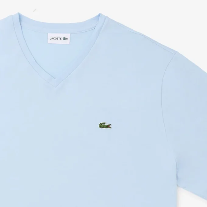 Ανδρικό βαμβακερό T-shirt με ραβδωτό V-neck και ψηλό σωματότυπο Ανδρικό βαμβακερό T-shirt με ραβδωτό V-neck και ψηλό σωματότυπο