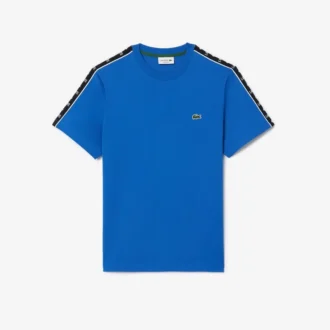 Ανδρικό βαμβακερό T-shirt με ρίγες και λογότυπο Ανδρικό βαμβακερό T-shirt με ρίγες και λογότυπο