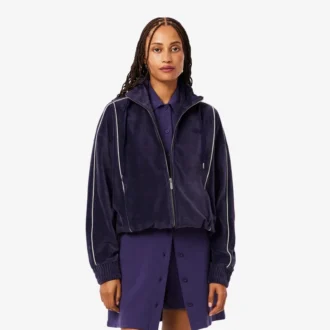 Γυναικείο φούτερ βελούδου με φερμουάρ και oversized γραμμή