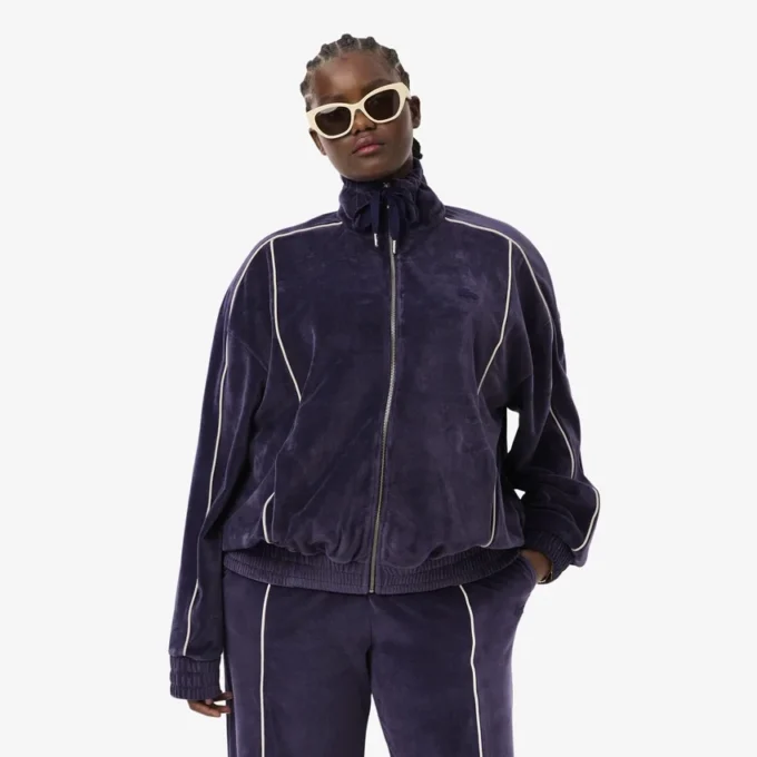 Γυναικείο φούτερ βελούδου με φερμουάρ και oversized γραμμή Γυναικείο φούτερ βελούδου με φερμουάρ και oversized γραμμή