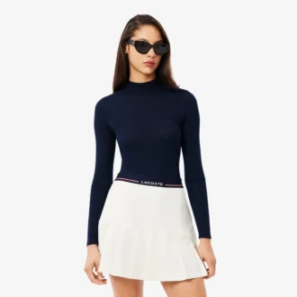 Γυναικείο πουλόβερ με ψηλό γιακά από πλεκτό μερινό μαλλί