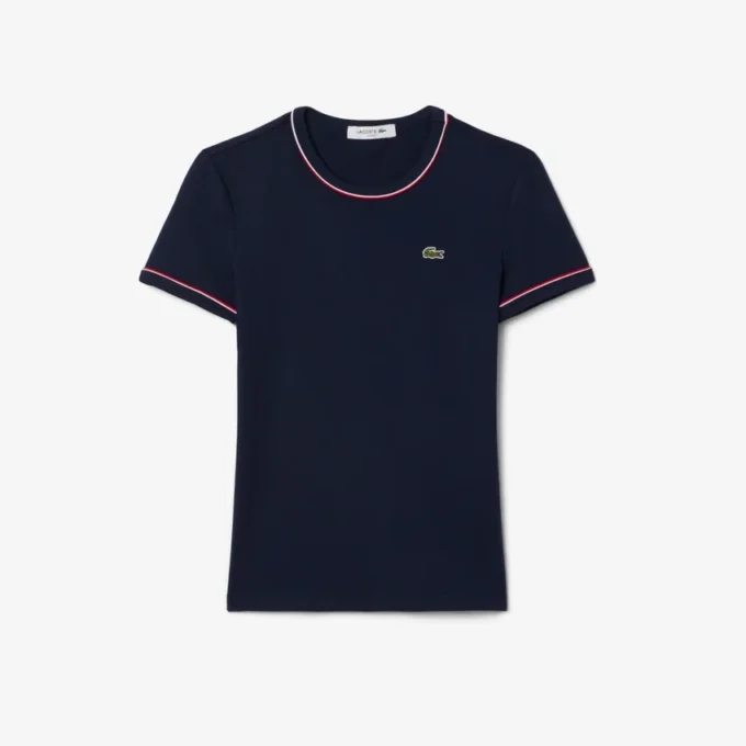 Γυναικείο T-shirt από jersey με διακοσμητικές λεπτομέρειες σε αντίθεση Γυναικείο T-shirt από jersey με διακοσμητικές λεπτομέρειες σε αντίθεση