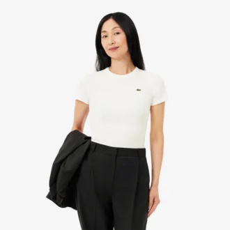 Γυναικείο T-shirt από βαμβάκι με ραβδώσεις και στενή εφαρμογή