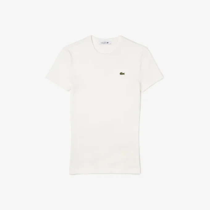 Γυναικείο T-shirt από βαμβάκι με ραβδώσεις και στενή εφαρμογή Γυναικείο T-shirt από βαμβάκι με ραβδώσεις και στενή εφαρμογή