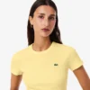 Γυναικείο T-shirt από βαμβάκι με ραβδώσεις και στενή γραμμή Γυναικείο T-shirt από βαμβάκι με ραβδώσεις και στενή γραμμή