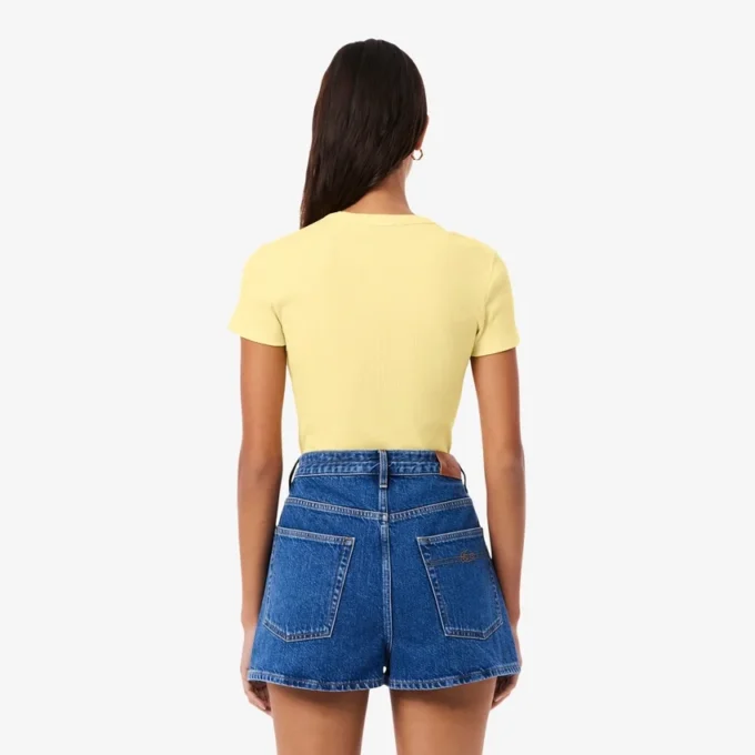 Γυναικείο T-shirt από βαμβάκι με ραβδώσεις και στενή γραμμή Γυναικείο T-shirt από βαμβάκι με ραβδώσεις και στενή γραμμή