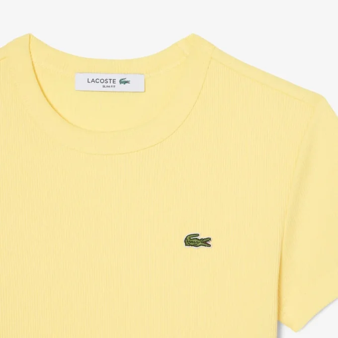 Γυναικείο T-shirt από βαμβάκι με ραβδώσεις και στενή γραμμή Γυναικείο T-shirt από βαμβάκι με ραβδώσεις και στενή γραμμή