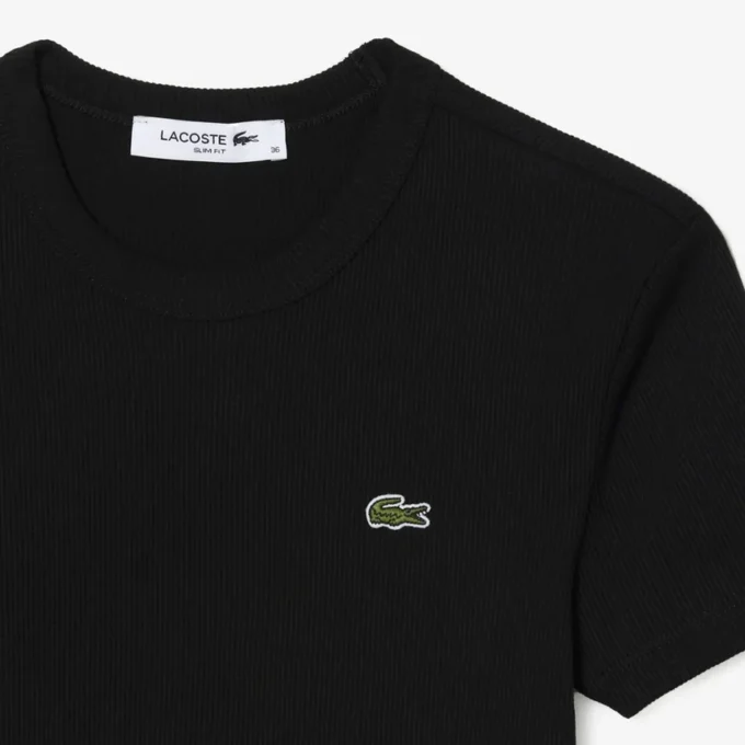Γυναικείο T-shirt από βαμβάκι με ραβδώσεις και στενή γραμμή Γυναικείο T-shirt από βαμβάκι με ραβδώσεις και στενή γραμμή