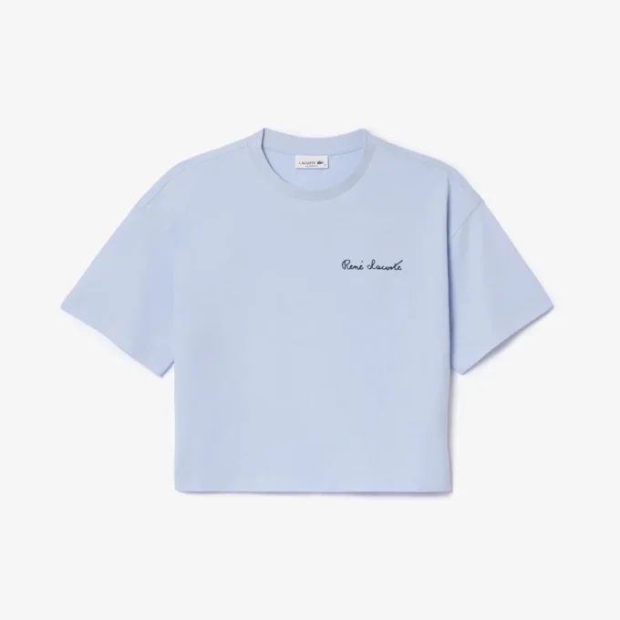 Γυναικείο βαμβακερό T-shirt χαλαρής εφαρμογής με λογότυπο Γυναικείο βαμβακερό T-shirt χαλαρής εφαρμογής με λογότυπο