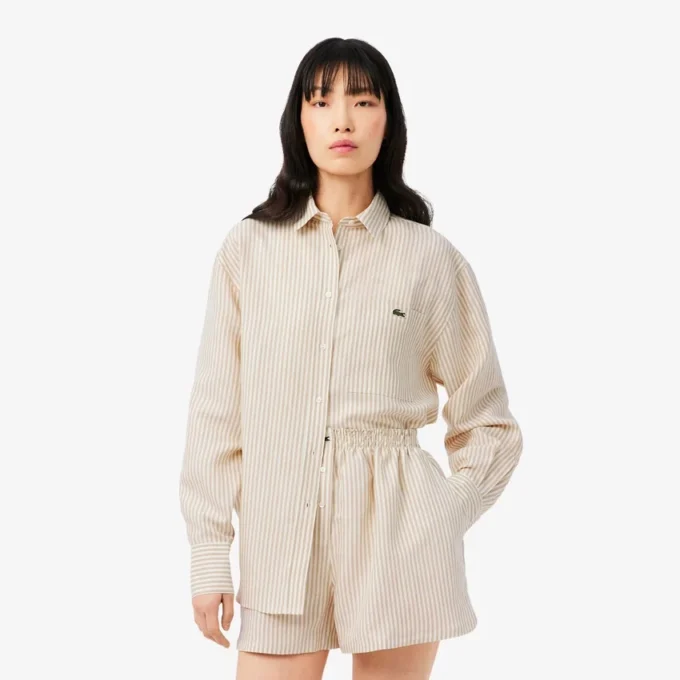 Πουκάμισο από μείγμα λινού και βαμβακιού σε oversized γραμμή Πουκάμισο από μείγμα λινού και βαμβακιού σε oversized γραμμή