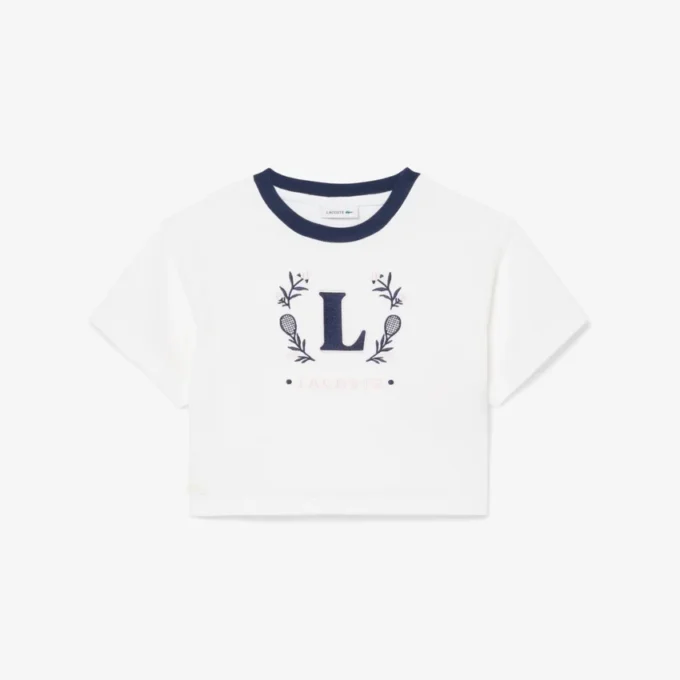 Βαμβακερό T-shirt με έμβλημα σε αντίθεση Βαμβακερό T-shirt με έμβλημα σε αντίθεση